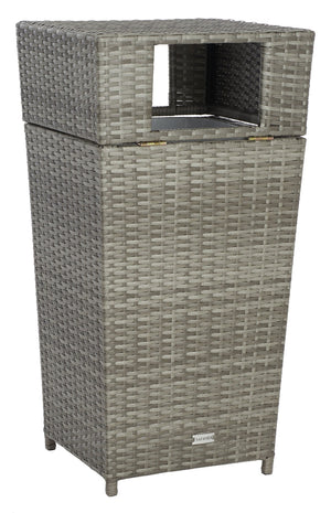Safavieh MAZELI Outdoor Trash Bin - Stylish PE Wicker Rattan Design for Patios, Decks, and Pools Grey PAT7512B