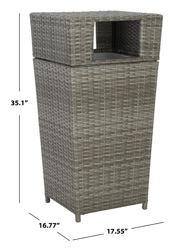 Safavieh MAZELI Outdoor Trash Bin - Stylish PE Wicker Rattan Design for Patios, Decks, and Pools Grey PAT7512B