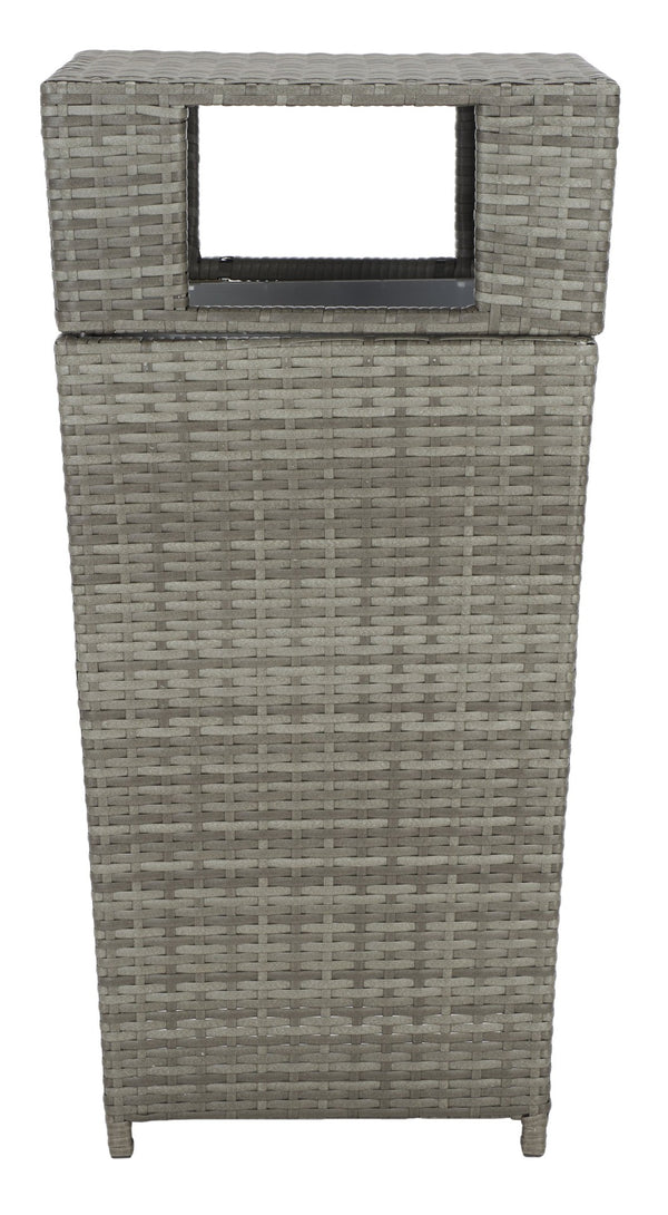 Safavieh MAZELI Outdoor Trash Bin - Stylish PE Wicker Rattan Design for Patios, Decks, and Pools Grey PAT7512B