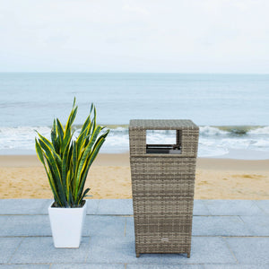 Safavieh MAZELI Outdoor Trash Bin - Stylish PE Wicker Rattan Design for Patios, Decks, and Pools Grey PAT7512B
