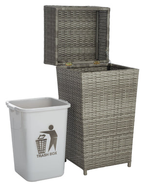 Safavieh MAZELI Outdoor Trash Bin - Stylish PE Wicker Rattan Design for Patios, Decks, and Pools Grey PAT7512B