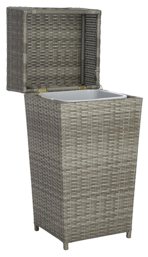 Safavieh MAZELI Outdoor Trash Bin - Stylish PE Wicker Rattan Design for Patios, Decks, and Pools Grey PAT7512B