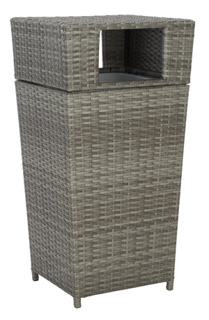 Safavieh MAZELI Outdoor Trash Bin - Stylish PE Wicker Rattan Design for Patios, Decks, and Pools Grey PAT7512B