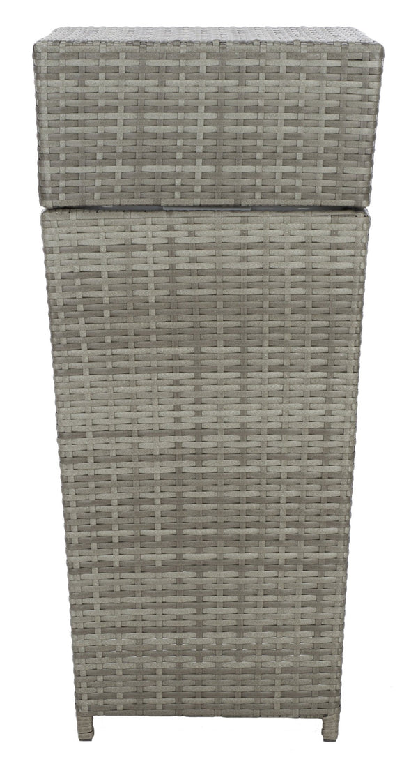 Safavieh MAZELI Outdoor Trash Bin - Stylish PE Wicker Rattan Design for Patios, Decks, and Pools Grey PAT7512B