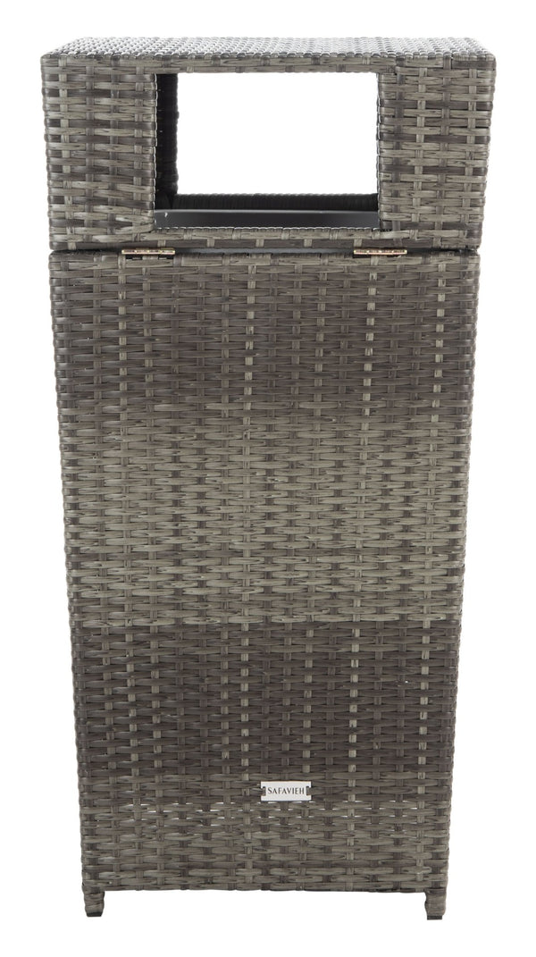 Safavieh MAZELI Outdoor Trash Bin - Stylish PE Wicker Rattan Design for Patios, Decks, and Pools Grey Brown / - PAT7512C