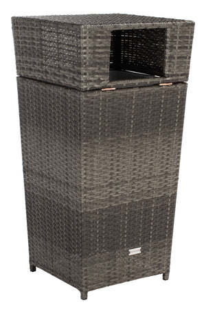 Safavieh MAZELI Outdoor Trash Bin - Stylish PE Wicker Rattan Design for Patios, Decks, and Pools Grey Brown / - PAT7512C