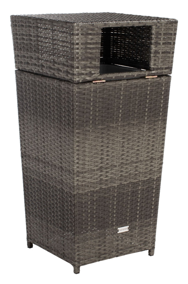 Safavieh MAZELI Outdoor Trash Bin - Stylish PE Wicker Rattan Design for Patios, Decks, and Pools Grey Brown / - PAT7512C