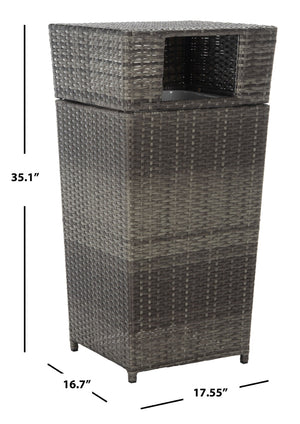Safavieh MAZELI Outdoor Trash Bin - Stylish PE Wicker Rattan Design for Patios, Decks, and Pools Grey Brown / - PAT7512C
