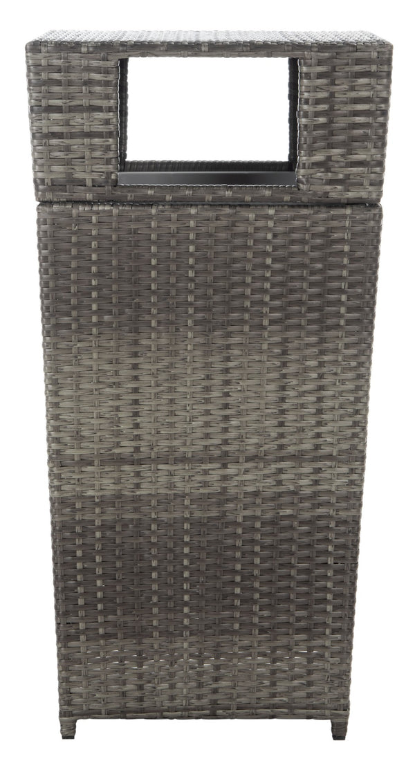 Safavieh MAZELI Outdoor Trash Bin - Stylish PE Wicker Rattan Design for Patios, Decks, and Pools Grey Brown / - PAT7512C
