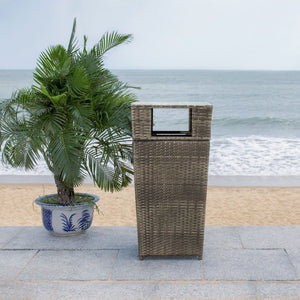 Safavieh MAZELI Outdoor Trash Bin - Stylish PE Wicker Rattan Design for Patios, Decks, and Pools Grey Brown / - PAT7512C