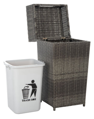 Safavieh MAZELI Outdoor Trash Bin - Stylish PE Wicker Rattan Design for Patios, Decks, and Pools Grey Brown / - PAT7512C