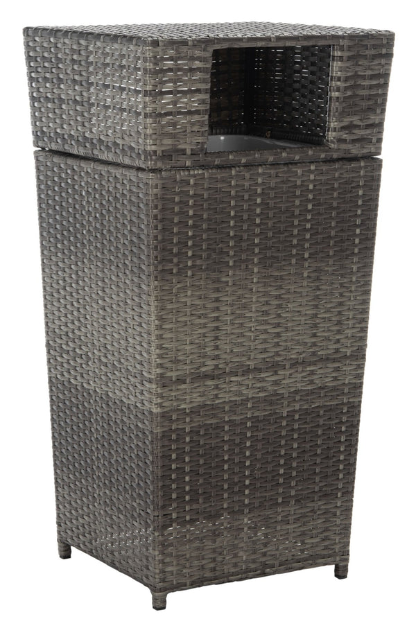 Safavieh MAZELI Outdoor Trash Bin - Stylish PE Wicker Rattan Design for Patios, Decks, and Pools Grey Brown / - PAT7512C