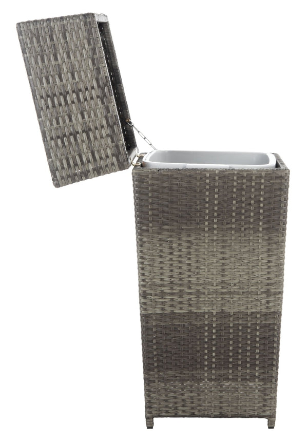 Safavieh MAZELI Outdoor Trash Bin - Stylish PE Wicker Rattan Design for Patios, Decks, and Pools Grey Brown / - PAT7512C