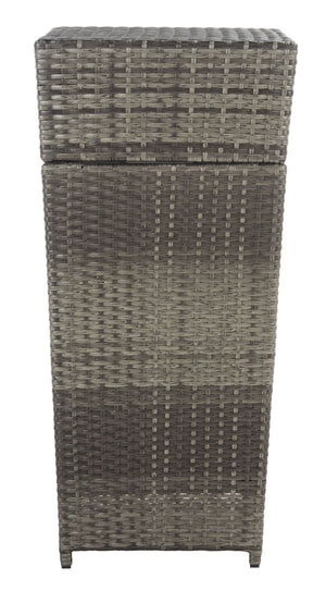 Safavieh MAZELI Outdoor Trash Bin - Stylish PE Wicker Rattan Design for Patios, Decks, and Pools Grey Brown / - PAT7512C