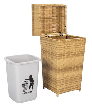 Safavieh MAZELI Outdoor Trash Bin - Stylish PE Wicker Rattan Design for Patios, Decks, and Pools Natural PAT7512D