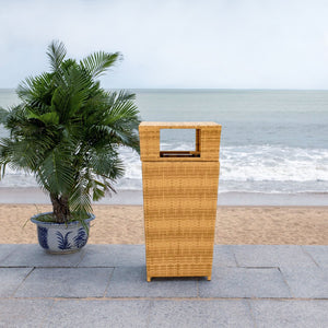 Safavieh MAZELI Outdoor Trash Bin - Stylish PE Wicker Rattan Design for Patios, Decks, and Pools Natural PAT7512D