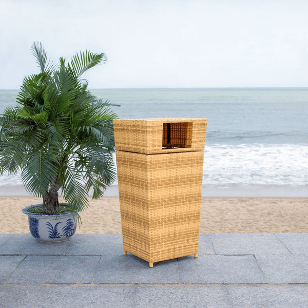 Safavieh MAZELI Outdoor Trash Bin - Stylish PE Wicker Rattan Design for Patios, Decks, and Pools Natural PAT7512D