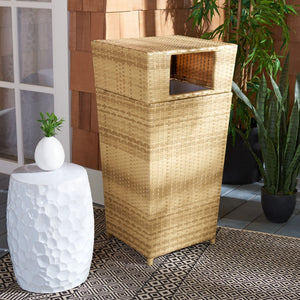 Safavieh MAZELI Outdoor Trash Bin - Stylish PE Wicker Rattan Design for Patios, Decks, and Pools Natural PAT7512D