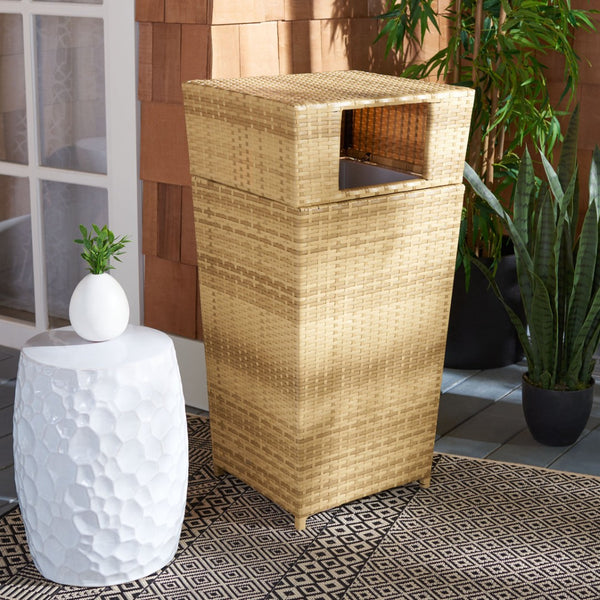 Safavieh MAZELI Outdoor Trash Bin - Stylish PE Wicker Rattan Design for Patios, Decks, and Pools Natural PAT7512D