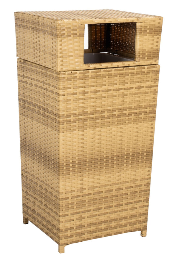 Safavieh MAZELI Outdoor Trash Bin - Stylish PE Wicker Rattan Design for Patios, Decks, and Pools Natural PAT7512D