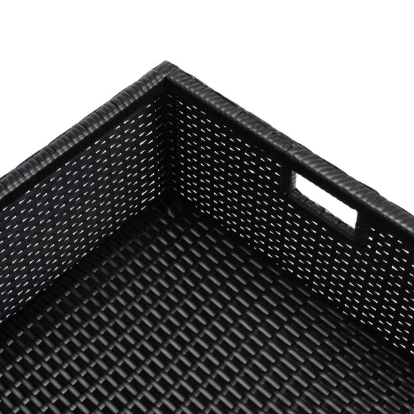 Safavieh PRAMLA Modern Outdoor Settee with Storage Ottomans – Stylish, Durable, and Perfect for Entertaining Black / Beige PAT7515A