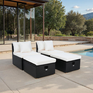 Safavieh PRAMLA Modern Outdoor Settee with Storage Ottomans – Stylish, Durable, and Perfect for Entertaining Black / Beige PAT7515A