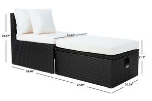 Safavieh PRAMLA Modern Outdoor Settee with Storage Ottomans – Stylish, Durable, and Perfect for Entertaining Black / Beige PAT7515A