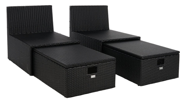 Safavieh PRAMLA Modern Outdoor Settee with Storage Ottomans – Stylish, Durable, and Perfect for Entertaining Black / Beige PAT7515A