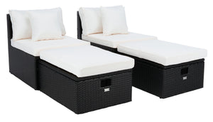 Safavieh PRAMLA Modern Outdoor Settee with Storage Ottomans – Stylish, Durable, and Perfect for Entertaining Black / Beige PAT7515A