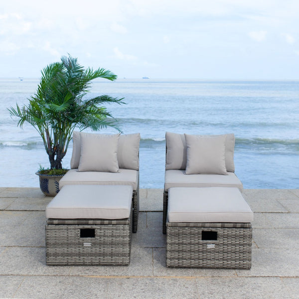 Safavieh PRAMLA Modern Outdoor Settee with Storage Ottomans – Stylish, Durable, and Perfect for Entertaining Grey / Grey PAT7515B