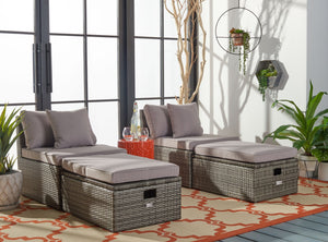Safavieh PRAMLA Modern Outdoor Settee with Storage Ottomans – Stylish, Durable, and Perfect for Entertaining Grey / Grey PAT7515B
