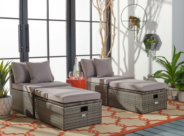 Safavieh PRAMLA Modern Outdoor Settee with Storage Ottomans – Stylish, Durable, and Perfect for Entertaining Grey / Grey PAT7515B