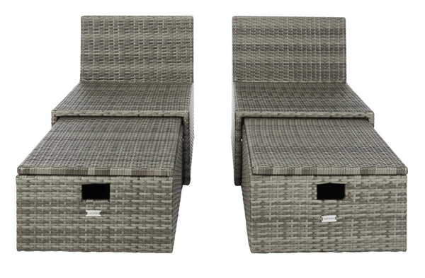Safavieh PRAMLA Modern Outdoor Settee with Storage Ottomans – Stylish, Durable, and Perfect for Entertaining Grey / Grey PAT7515B