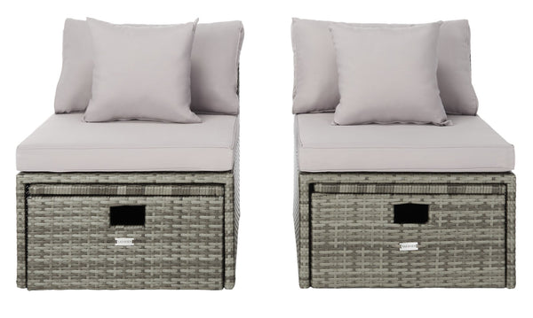 Safavieh PRAMLA Modern Outdoor Settee with Storage Ottomans – Stylish, Durable, and Perfect for Entertaining Grey / Grey PAT7515B