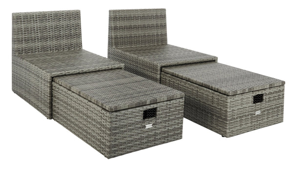 Safavieh PRAMLA Modern Outdoor Settee with Storage Ottomans – Stylish, Durable, and Perfect for Entertaining Grey / Grey PAT7515B
