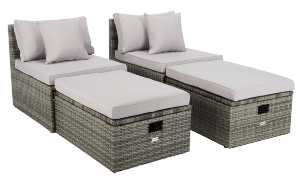 Safavieh PRAMLA Modern Outdoor Settee with Storage Ottomans – Stylish, Durable, and Perfect for Entertaining Grey / Grey PAT7515B