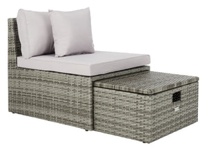 Safavieh PRAMLA Modern Outdoor Settee with Storage Ottomans – Stylish, Durable, and Perfect for Entertaining Grey / Grey PAT7515B