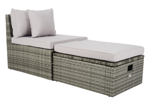 Safavieh PRAMLA Modern Outdoor Settee with Storage Ottomans – Stylish, Durable, and Perfect for Entertaining Grey / Grey PAT7515B
