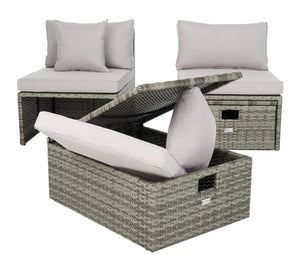 Safavieh PRAMLA Modern Outdoor Settee with Storage Ottomans – Stylish, Durable, and Perfect for Entertaining Grey / Grey PAT7515B