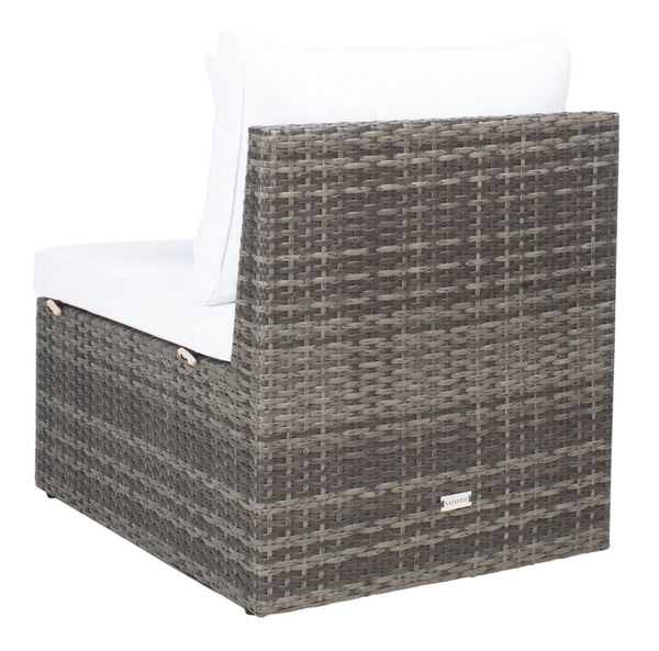 Safavieh PRAMLA Modern Outdoor Settee with Storage Ottomans – Stylish, Durable, and Perfect for Entertaining Grey Brown / White PAT7515C