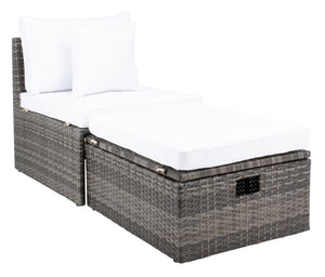 Safavieh PRAMLA Modern Outdoor Settee with Storage Ottomans – Stylish, Durable, and Perfect for Entertaining Grey Brown / White PAT7515C
