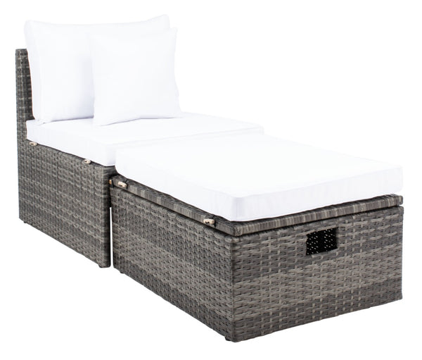 Safavieh PRAMLA Modern Outdoor Settee with Storage Ottomans – Stylish, Durable, and Perfect for Entertaining Grey Brown / White PAT7515C