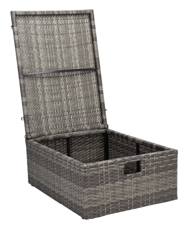 Safavieh PRAMLA Modern Outdoor Settee with Storage Ottomans – Stylish, Durable, and Perfect for Entertaining Grey Brown / White PAT7515C