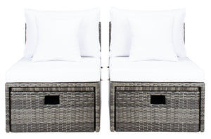 Safavieh PRAMLA Modern Outdoor Settee with Storage Ottomans – Stylish, Durable, and Perfect for Entertaining Grey Brown / White PAT7515C