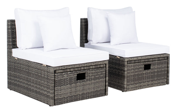 Safavieh PRAMLA Modern Outdoor Settee with Storage Ottomans – Stylish, Durable, and Perfect for Entertaining Grey Brown / White PAT7515C