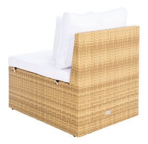 Safavieh PRAMLA Modern Outdoor Settee with Storage Ottomans – Stylish, Durable, and Perfect for Entertaining Natural / White PAT7515D