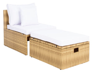 Safavieh PRAMLA Modern Outdoor Settee with Storage Ottomans – Stylish, Durable, and Perfect for Entertaining Natural / White PAT7515D
