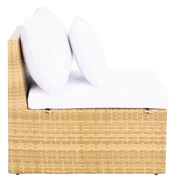 Safavieh PRAMLA Modern Outdoor Settee with Storage Ottomans – Stylish, Durable, and Perfect for Entertaining Natural / White PAT7515D