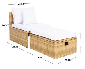 Safavieh PRAMLA Modern Outdoor Settee with Storage Ottomans – Stylish, Durable, and Perfect for Entertaining Natural / White PAT7515D