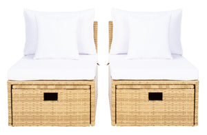 Safavieh PRAMLA Modern Outdoor Settee with Storage Ottomans – Stylish, Durable, and Perfect for Entertaining Natural / White PAT7515D